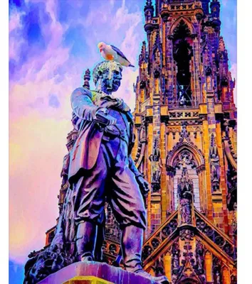 Obrázek produktu pro Diamantové malování - SOCHA A KATEDRÁLA V EDINBURGHU bez rámu 40 x 50 cm