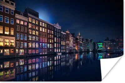 Produktbild von MuchoWow® Poster Amsterdam - Grachtenhäuser - Nacht - Dämmerung - Wasser 60x40 cm - Schlafzimmerdekoration