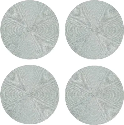 Produktbild von Tischset 4er Set Silber grau rund 35 cm Ø Platzset abwaschbar Platzdeckchen geflochtene Optik