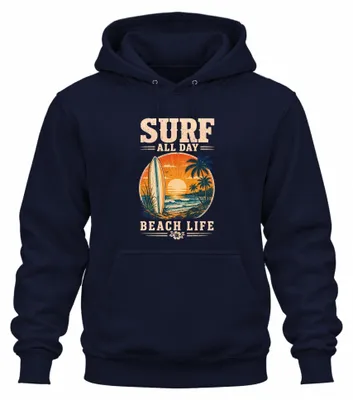 Immagine prodotto di Felpa con cappuccio, tema "Surf", ideale per la spiaggia, colore blu navy, taglia L