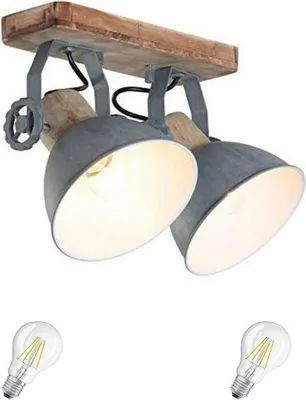 Produktbild von STEINHAUER 7969GR Deckenspot Deckenlampe Retro Vintage Industrie Holz Metall Lampe Wandleuchte 2 flammig grau,Edison Retro 7W LED !