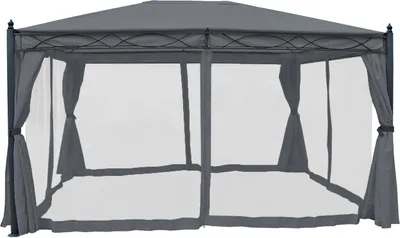 Produktbild von Pergola Calpe, Garten Pavillon, stabiles 7cm-Gestell mit Seitenwand + Moskitonetz  grau 4x3m