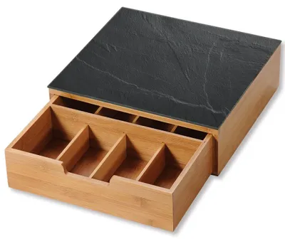 Kapselbox mit Schublade, Bambus, 8 Fächer, 30x31x10 cm