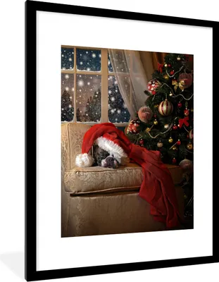 Produktbild von MuchoWow® MuchoWow® Gerahmtes Poster Schnee - Weihnachtsbaum - Weihnachten 60x80 cm - Poster mit zchwarzem Bilderrahmen - Wohnzimmer - Dekorationen - Prämie