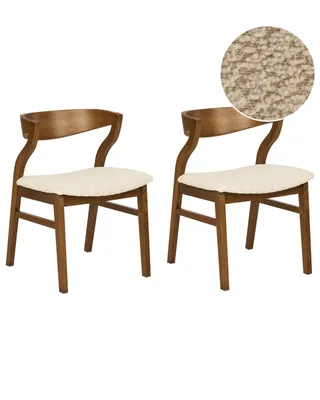 Produktbild von BELIANI Esszimmerstuhl 2er Set Hellbeige Bouclé-Stoffbezug Dunkle Holzbeine Hohe Rückenlehne Retro Klassisches Design für Wohnzimmer Esstisch
