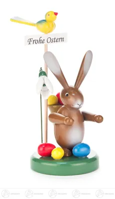 Produktbild von Ostern & Frühjahr Hase "Frohe Ostern" mit Korb und Blume Höhe ca 13,5 cm NEU