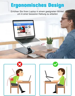 Produktbild von DTC GmbH Laptop Ständer, Höhenverstellbar, Faltbar, 10-16 Zoll, Aluminiumlegierung, Optimierte Wärmeableitung, Tragkraft 8.8 lbs (4 kg)