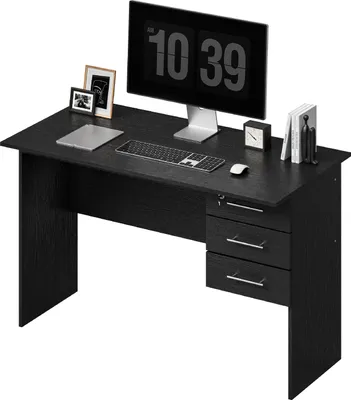 Produktbild von WOLTU Bürotisch, mit 3 Schubladen und Schloss, aus Holz, 120x60x75cm(BxTxH) Schwarz