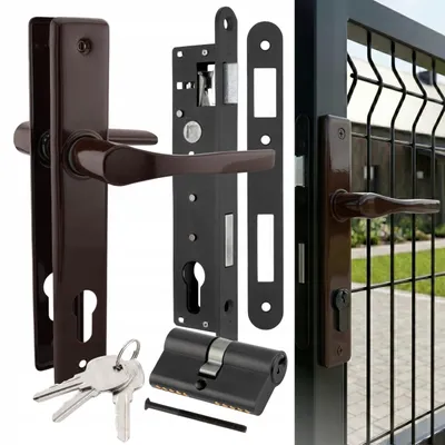 Produktbild von NATI Tor-Set – Brauner Griff 90, Schloss 90/22, Zylinder 30/30