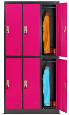 Metall-Kleiderschrank, 6 Fächer, 185x90x45 cm, anthrazit/rosa