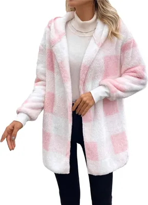 Produktbild von ASKSA Damen Teddyjacke Color Blocked Teddyfleece Jacke Fashion Casual Wintermantel Jacken,Rosa,3XL