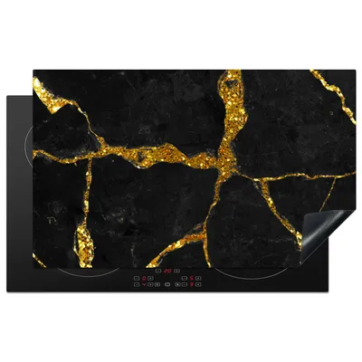 Obrázek produktu pro KitchenYeah® Kryt varné desky mramor - zlatý - černý - mramorový vzhled - třpytky, 85x52cm, dekorace do kuchyně, keramický kryt varné desky, krycí deska na varnou desku