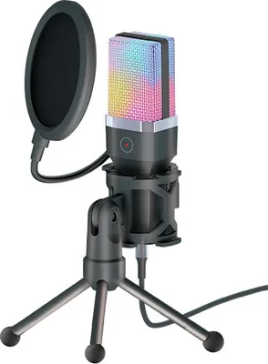 Obrázok produktu pre INF Čierny stolný mikrofón s RGB osvetlením a USB-C adaptérom