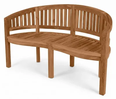 Produktbild von Premium Gartenbank Banana 3-Sitzer 150 cm, Bananenbank aus Teakholz massiv mit geschwungener Sitzfläche, wetterfeste Holzbank für Garten Terrasse Balkon, Sitzbank Massivholz lackiert
