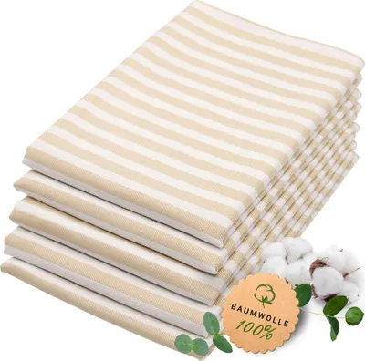 Produktbild von 5er Set Geschirrtücher gestreift aus 100% Baumwolle, 50x70 cm, beige weiß