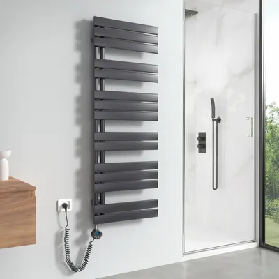 Produktbild von Heilmetz Handtuchtrockner Elektrisch Anthrazit Heizkörper 1385 x 500mm Asymmetrie Design Badheizkörper