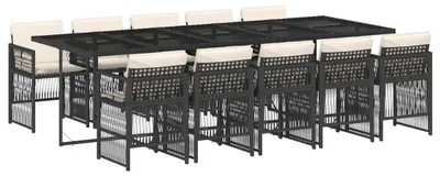 Produktbild von vidaXL 11-tlg. Garten-Essgruppe mit Kissen Schwarz Poly Rattan
