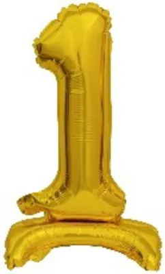 Zdjęcie produktu dla amscan® 9910069 Balon foliowy mini cyfra 1 - 15 x 38 cm, ze stojakiem, złoty