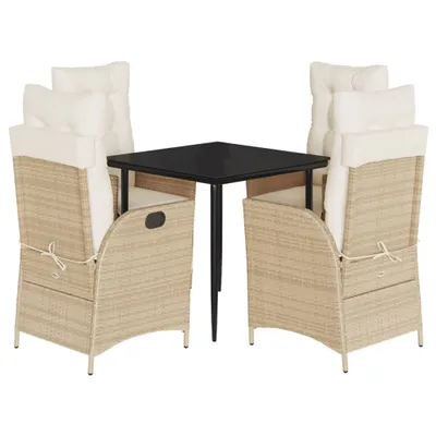 Produktbild von 5-tlg. Garten-Essgruppe mit Kissen Beige Poly Rattan