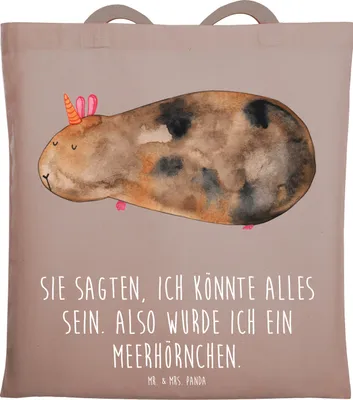 Produktbild von Mr. & Mrs. Panda Jutebeutel Einhorn Meerschweinchen - Braun Pastell - Geschenk, Unicorn, Einhörner, Laptoptasche, Shopping Tasche, Tote Bag, Meerhörnchen, Meerschwein