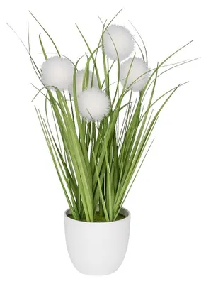 Image de Herbe décorative en boule | Plante artificielle avec pot | 30 cm de haut (fleurs blanches)