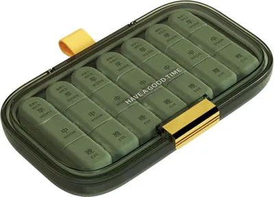 Produktbild von Pillen-Organizer, 21 Fächer, Datumserinnerung, 3-mal täglich, tragbar, lebensmittelecht, 7 Tage pro Woche, Reisekapsel-Tabletten-Aufbewahrungsbox, Reisebedarf