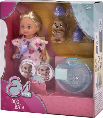 Zdjęcie produktu dla Lalka Evi z Pieskiem Podczas Kąpieli