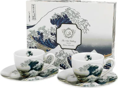 Produktbild von DUO ART GALLERY 2er-Set Espressotassen 90 ml GREAT WAVE mit Untertassen, New Bone China Porzellan