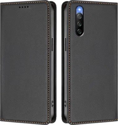 Image de Etui en cuir pour Sony Xperia 10 IV, étui magnétique en cuirPolyuréthaneavec support Noir