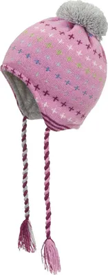 Produktbild von Kinder-Bindemütze Rosa mit Bommel aus 100% Baumwolle