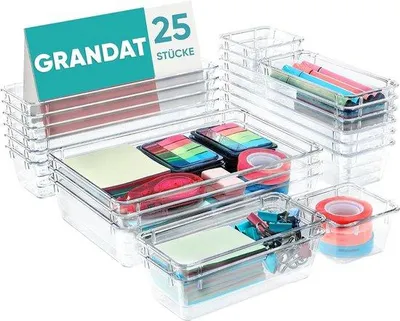 Immagine prodotto di Organizer in 4 misure, sistema di contenitori in plastica trasparente, organizer da toeletta, per il bagno, contenitori, cassetti per cucina, gioielli, camera da letto, ufficio, trucchi