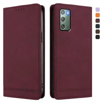 Image de Etui pour Samsung Galaxy Note 20, étui rétro en cuirPolyuréthaneavec support et fentes pour cartes de crédit Rouge