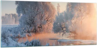 Produktbild von Bilder auf glas - Winter Schnee Fluss - 120x50cm - Glasbilder - Wandbilder - Kunstdruck - zum Aufhängen bereit - Wanddekoration aus Glas - Glas Bilder - Wandbild auf Glas - Einteilig - GAB120x50-4108