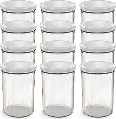 Produktbild von Oputec 12x 440 ml Einmachgläser mit Schraubdeckel Weiß – Perfekt für Konfitüren, Vorratsgläser mit Deckel ideal als Marmeladengläser und Schraubgläser