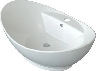 Produktbild von Waschbecken Aufsatzwaschbecken oval aus Keramik Weiß mit Überlauf mit Hahnloch 59x38,5x21,5 cm