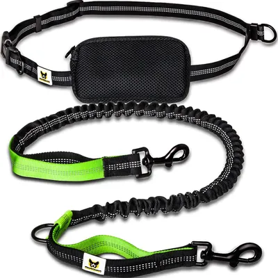Jogging-Hundeleine, 120 cm, dehnbar bis 200 cm, mit Hüftgurt und Tasche