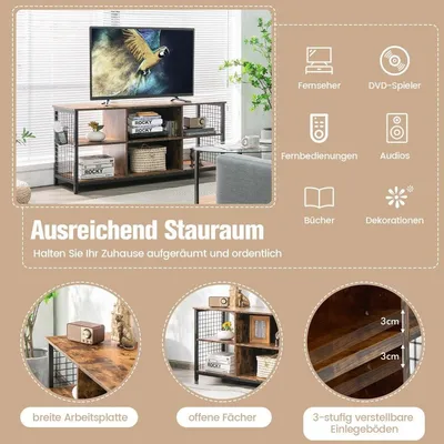 Produktbild von TV-Schrank Lowboard mit offenen Fächern TV-Regal für Fernsehgeräte bis 65 Zoll 140 x 40 x 62,5 cm Rustikales Braun