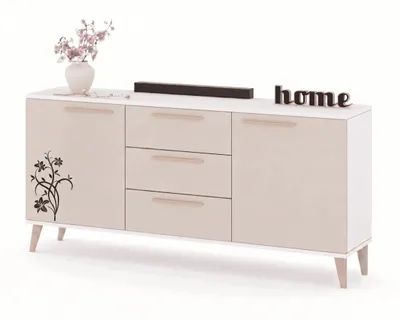 Produktbild von Kommode mit Schubladen Fernsehschrank HANA 3S Weiß Matt/Kaschmir 150cm, KI-generiertes Bild