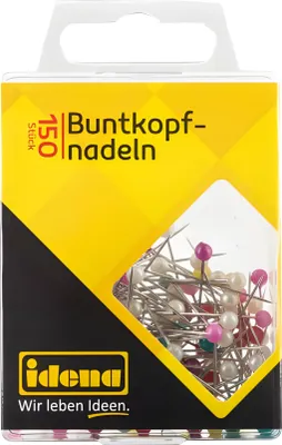 Produktbild von Idena Buntkopfnadeln, 150 Stück, rund, farbig sortiert