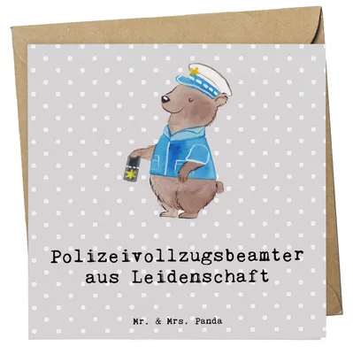 Produktbild von Mr. & Mrs. Panda Glückwunschkarte Polizeivollzugsbeamter Leidenschaft - Grau Pastell - Geschenk, anlasskarte, Grußkarte, Polizei, doppelkarte, faltkarte, Polizist