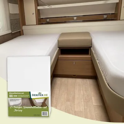 Produktbild von Dexitex Spannbettlaken 2er Set – Einzelbetten & Längsbett Wohnwagen/Fendt – Spannbettlaken Wohnmobil & Caravan – 100% Baumwolle – Weiß