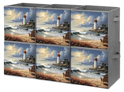Image de Boîtes de rangement pliables avec motif de vagues et poignées