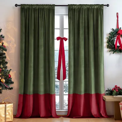 Produktbild von 2er Set Samt Vorhang Blickdicht Elegant Samtvorhänge Verdunkelung Thermovorhang Gardinen für Wohnzimmer Schlafzimmer Hotel, B132xH274cm, Grün & Rot