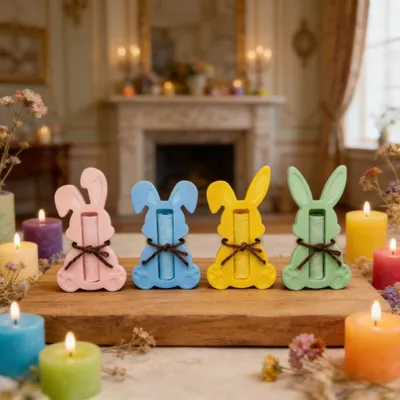 Image de Moule en silicone 4 pièces en forme de lapin de Pâques, adapté au moulage de billets de banque, idéal comme cadeau à réaliser soi-même.