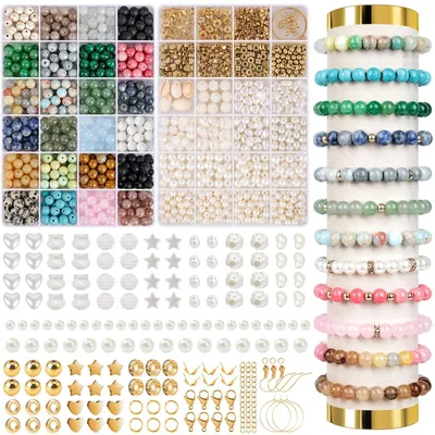 Immagine prodotto di Omgoods - Set di 288 perline naturali da 8 mm per braccialetti, ideali per la creazione di gioielli fai-da-te