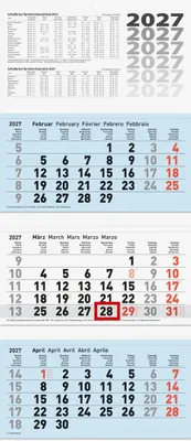 Produktbild von BRUNNEN 3-Monatskalender 2027 | blau, 320×740 mm