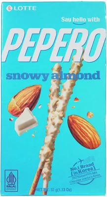 Produktbild von LOTTE Pepero Keksstäbchen mit Mandelstücken 32g | Snowy Almond White Cream Biscuit Sticks