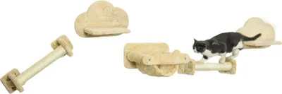 Immagine prodotto di Parete di arrampicata per gatti PawHut, scala per gatti in 5 parti con 2 tiragraffi, 2 piattaforme, tiragraffi rampicante per gatti con copertura in peluche, amaca, per interni, beige