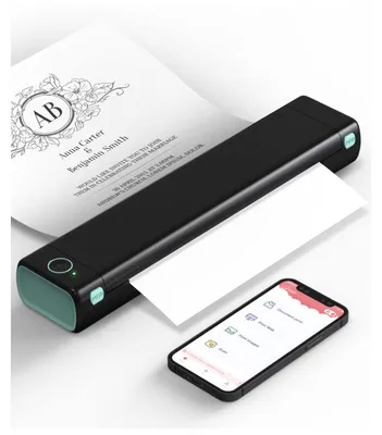 Zdjęcie produktu dla Drukarka termiczna A4 bezprzewodowa - Mobilna drukarka Bluetooth - Bez tuszu - 210 x 297 mm - Czarna