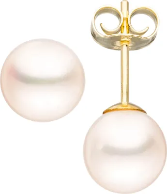 Produktbild von Paar Ohrstecker mit Süßwasser Perlen 7,5mm 585 Gold Gelbgold Ohrschmuck Damen